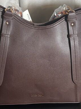 Anne Klein Chocolate Brown Pebbled Leather Tote
